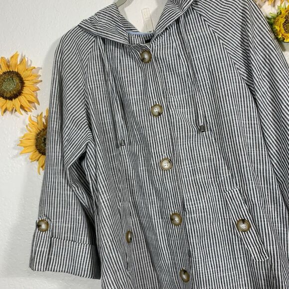 Womens Jones New York 1X Striped Hooded Button-Front Jacket Linen Blend Striped - Picture 5 of 11
